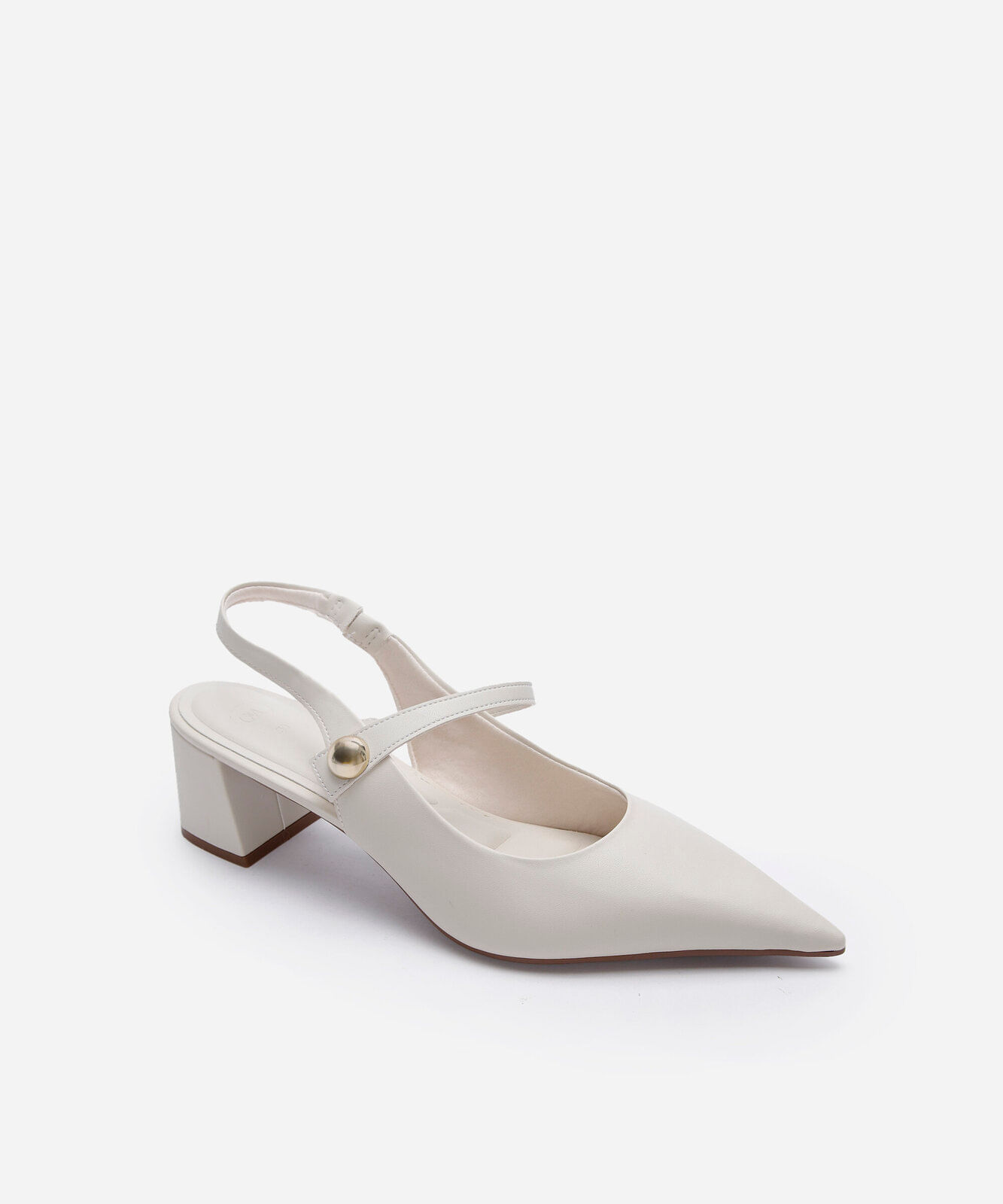 scarpin slingback bico fino salto grosso off white