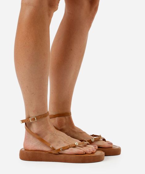 rasteirinha flatform com tachas marrom