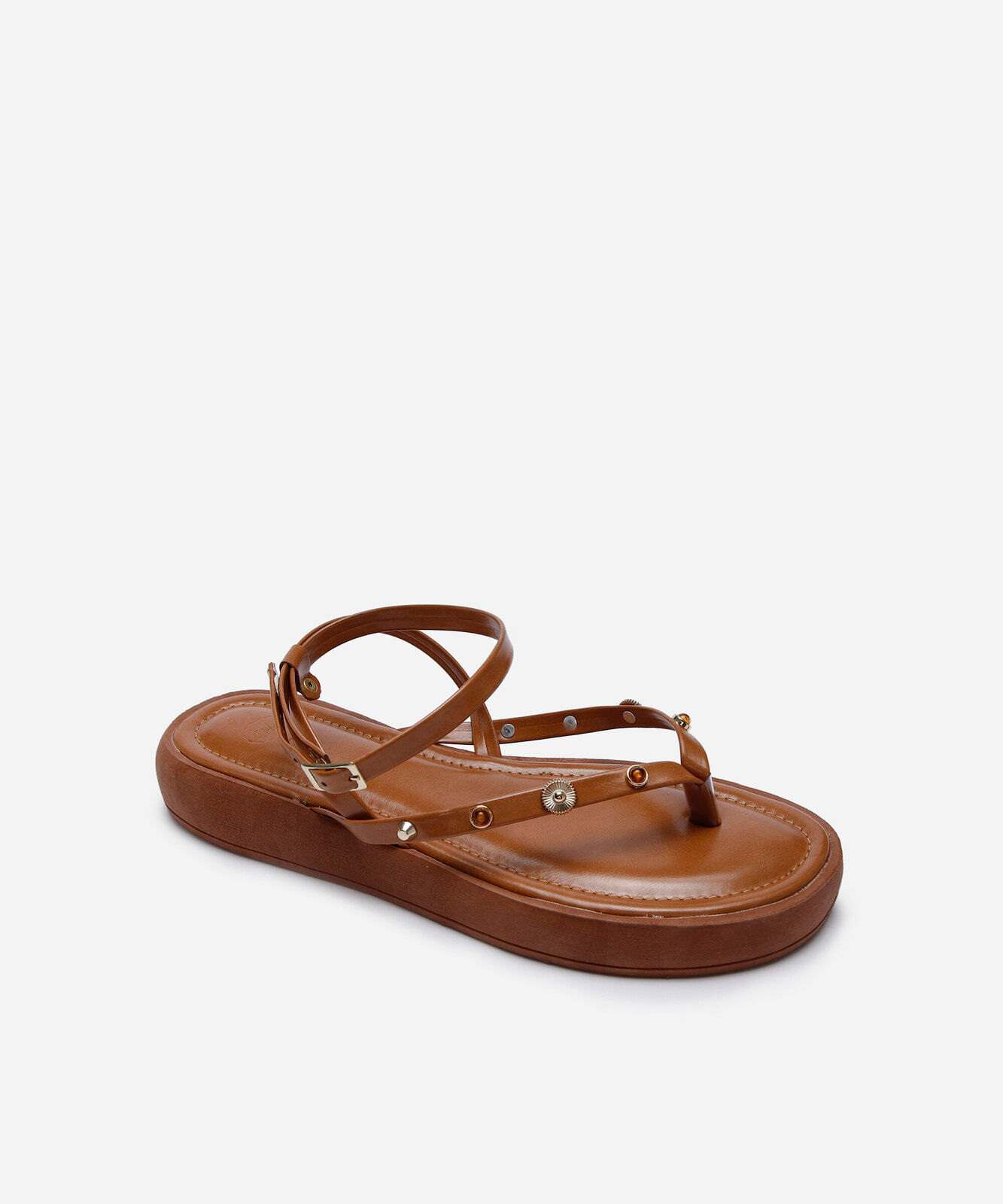 rasteirinha flatform com tachas marrom