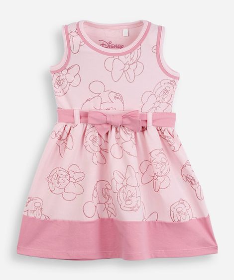 vestido infantil de algodão com laço minnie rosa