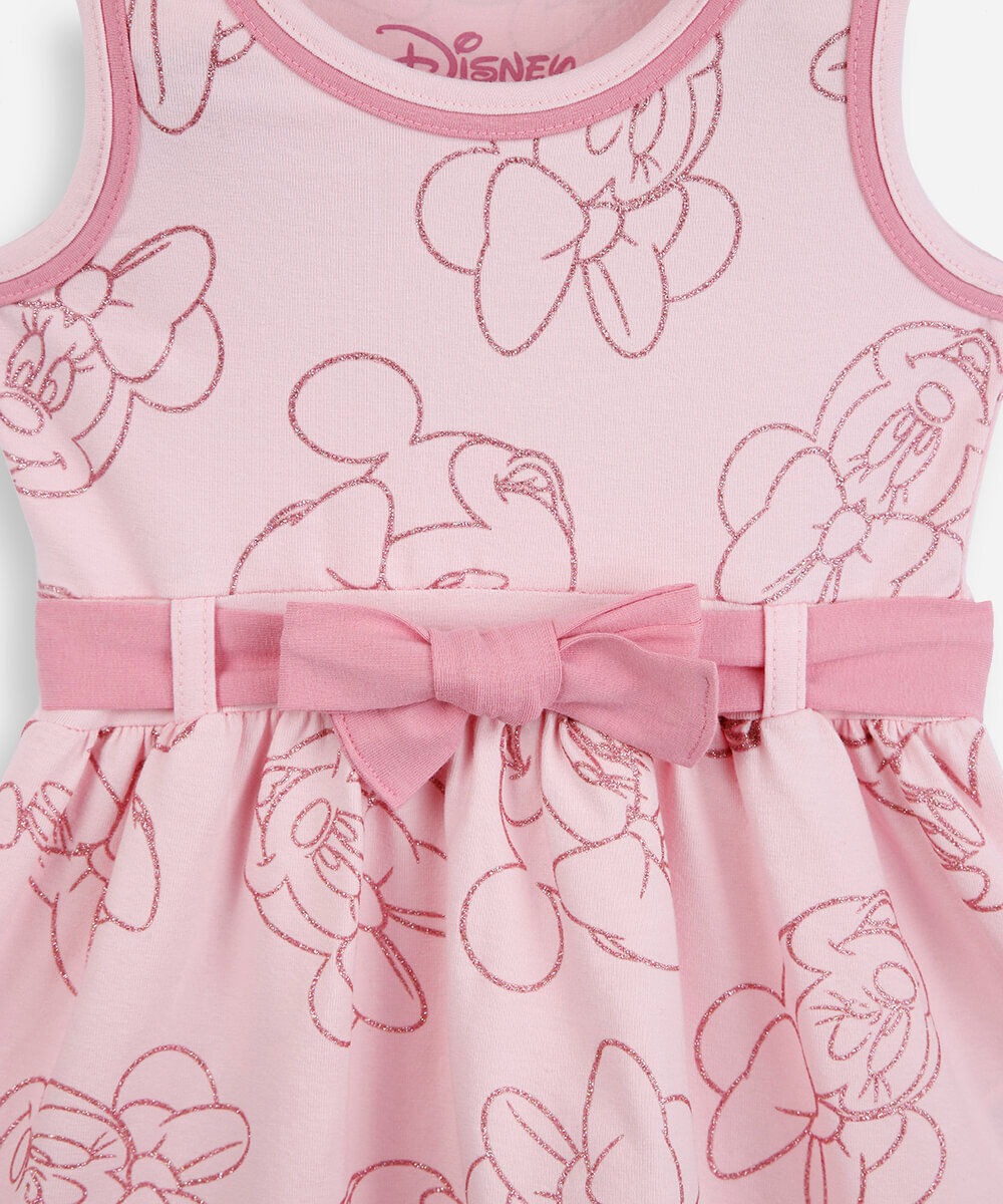 vestido infantil de algodão com laço minnie rosa