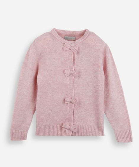 cardigan infantil de tricot com laços rosa
