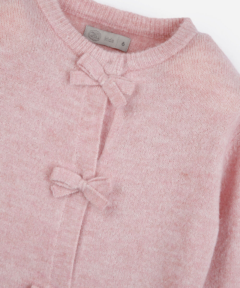 cardigan infantil de tricot com laços rosa