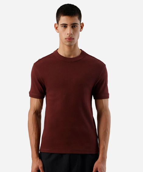 camiseta slim fit masculina de algodão manga curta canelada vinho