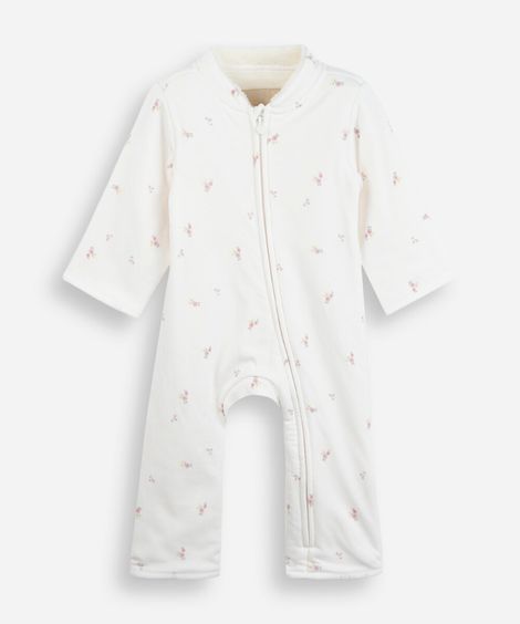 macacão infantil manga longa floral off white