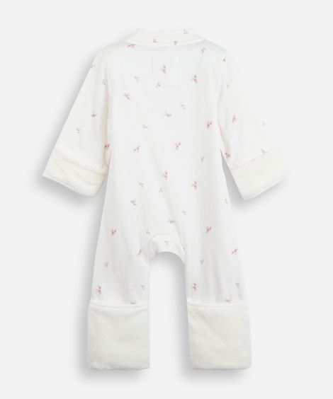 macacão infantil manga longa floral off white