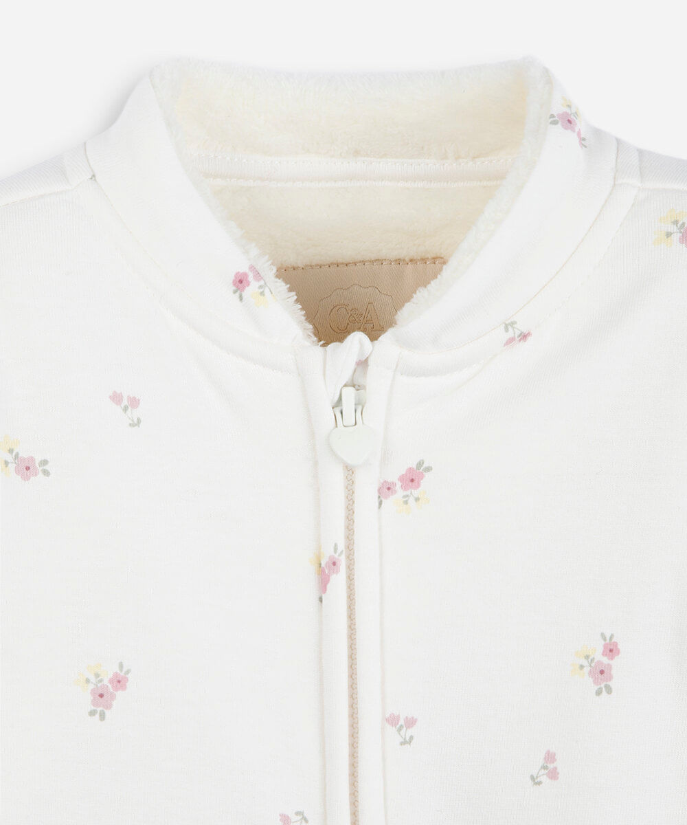 macacão infantil manga longa floral off white