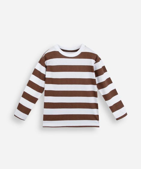 camiseta infantil de algodão manga longa listrada marrom