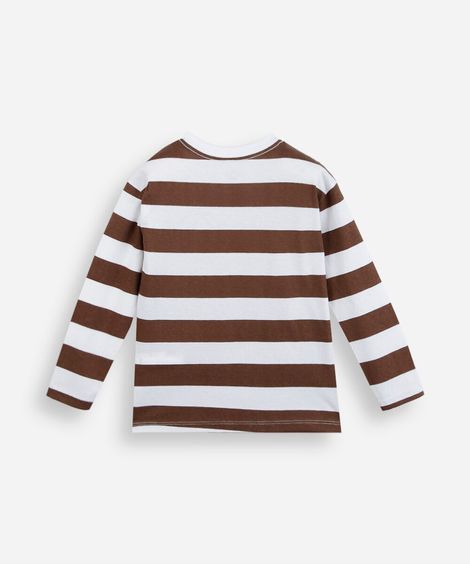 camiseta infantil de algodão manga longa listrada marrom