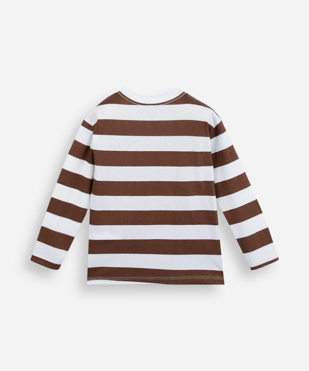camiseta infantil de algodão manga longa listrada marrom