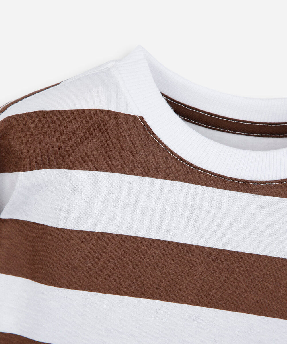 camiseta infantil de algodão manga longa listrada marrom