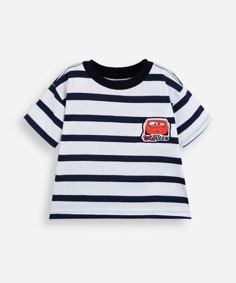 camiseta infantil manga curta listrada carros azul