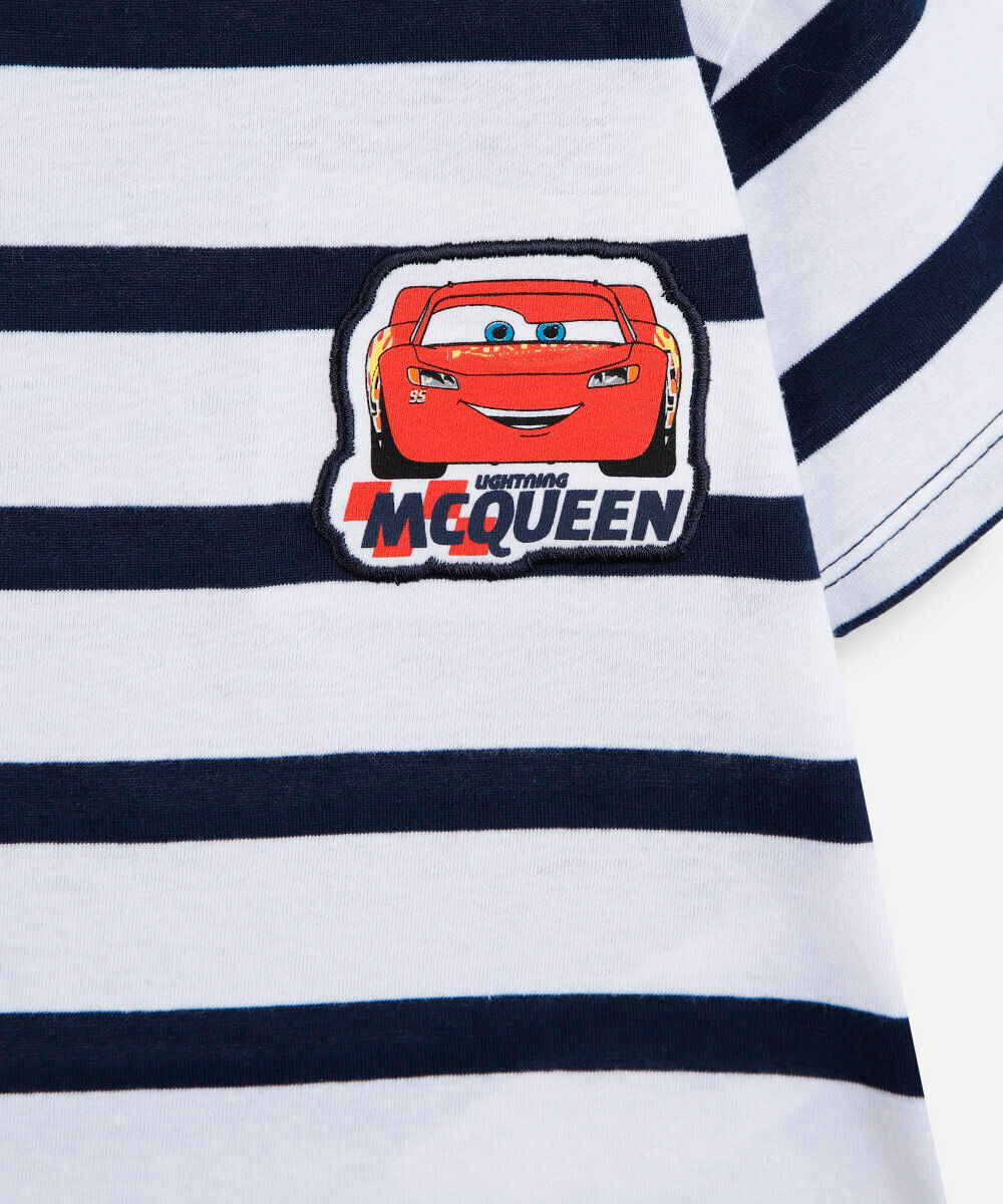 camiseta infantil manga curta listrada carros azul