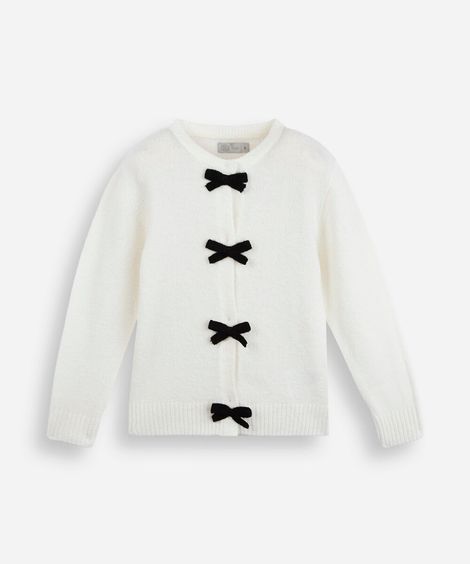 cardigan infantil de tricot com laços  off white