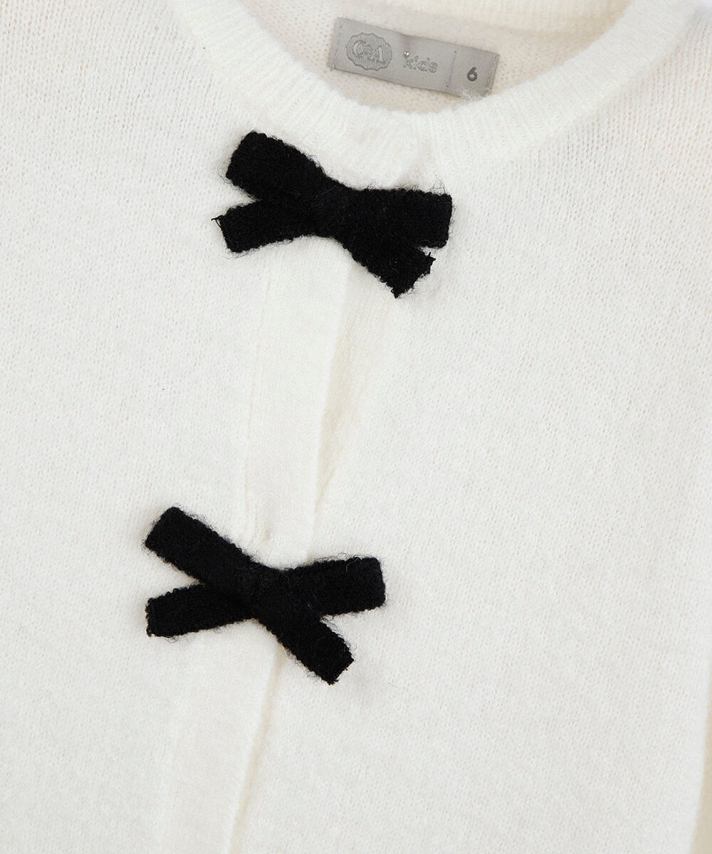 cardigan infantil de tricot com laços  off white