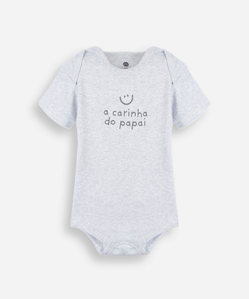 body infantil de algodão manga curta estampado cinza