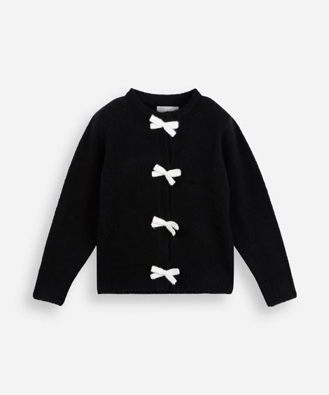 cardigan infantil de tricot com laços preto