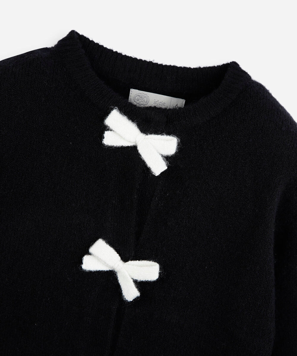 cardigan infantil de tricot com laços preto