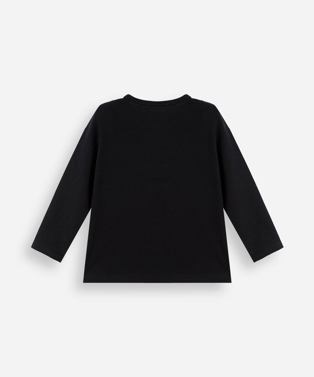 camiseta infantil com algodão manga longa preta