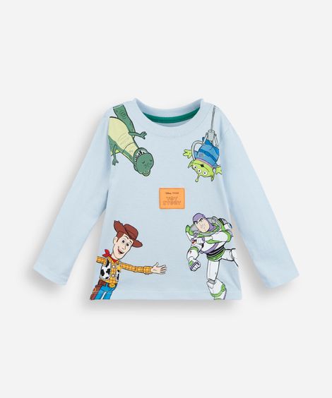 camiseta infantil de algodão manga longa toy story azul
