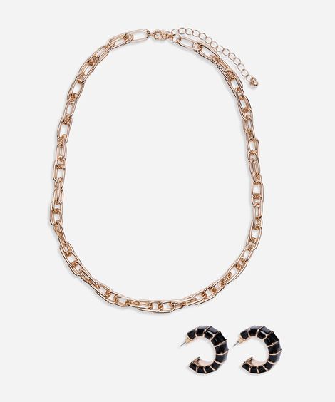 kit de colar e brinco argola dourado