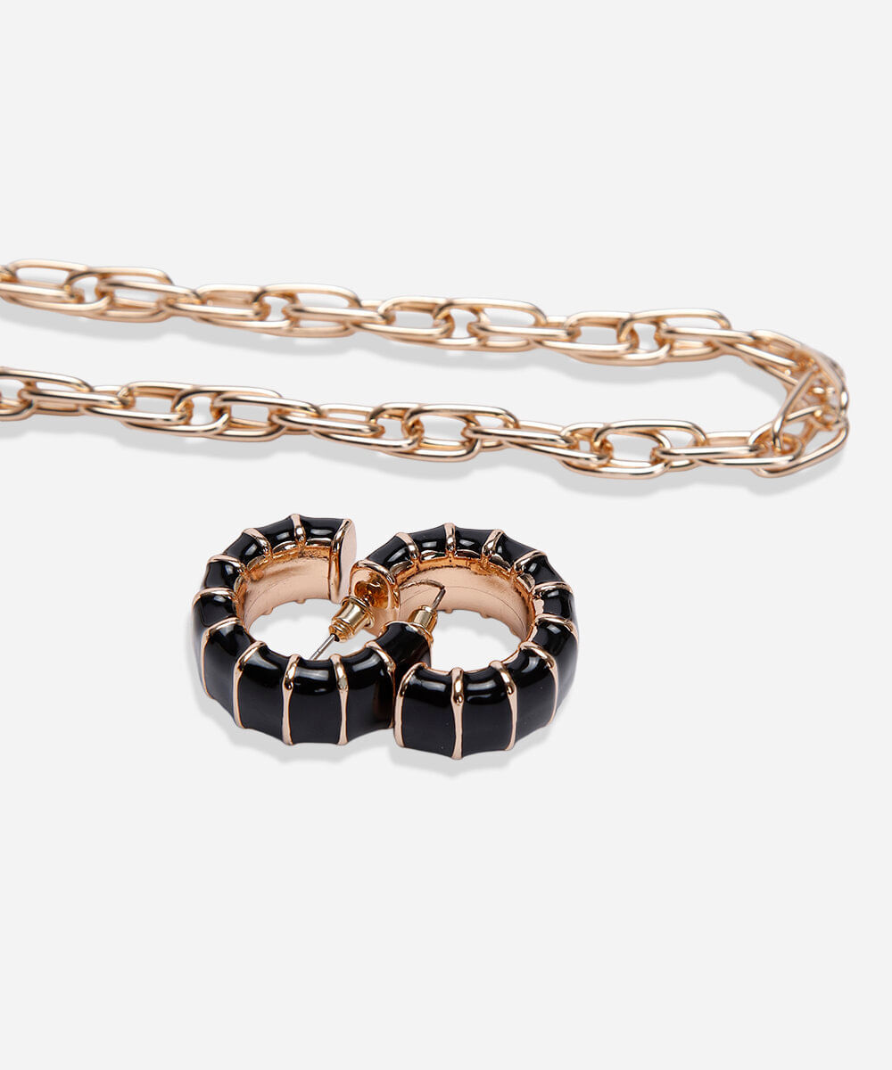 kit de colar e brinco argola dourado