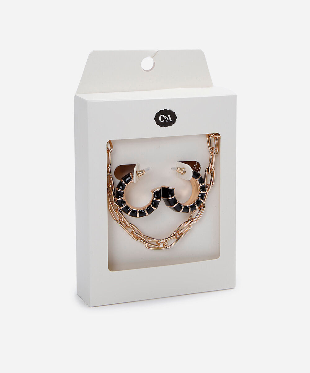 kit de colar e brinco argola dourado