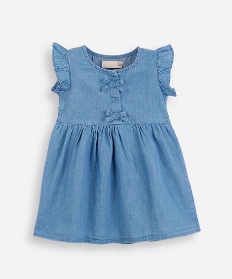 vestido infantil jeans com laços azul