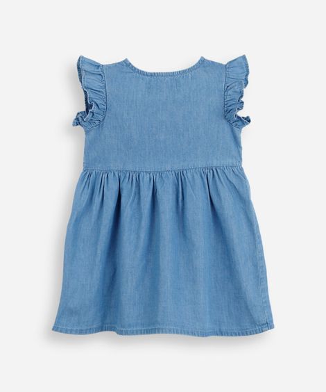 vestido infantil jeans com laços azul