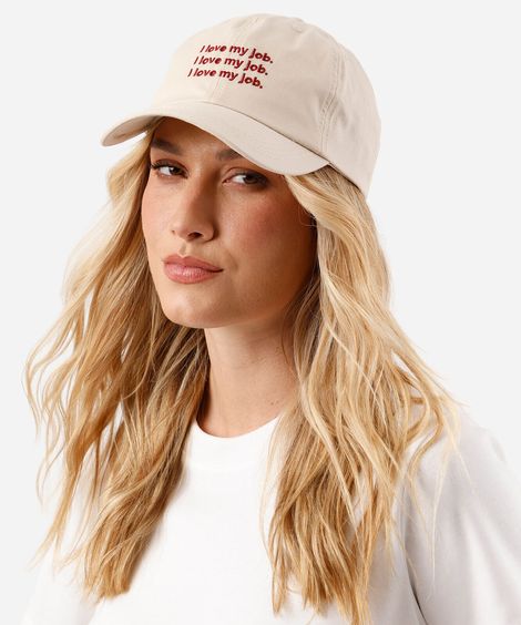 boné aba curva de sarja bordado bege