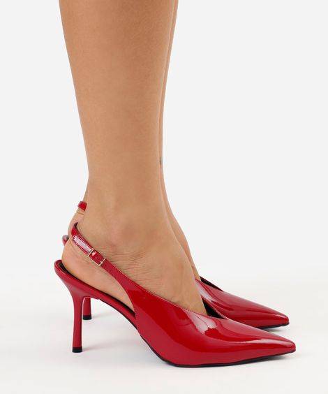 scarpin slingback bico fino salto fino vermelho