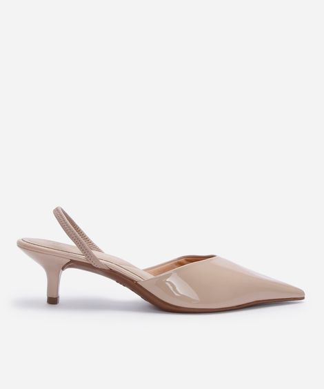 scarpin slingback bico fino salto baixo bege