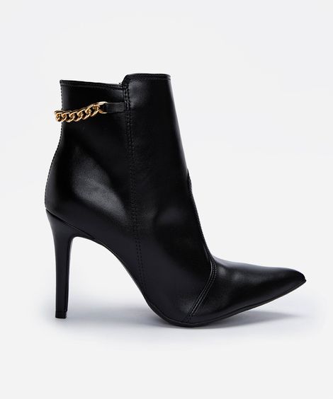 bota cano curto bico fino salto alto com corrente preto