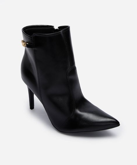 bota cano curto bico fino salto alto com corrente preto