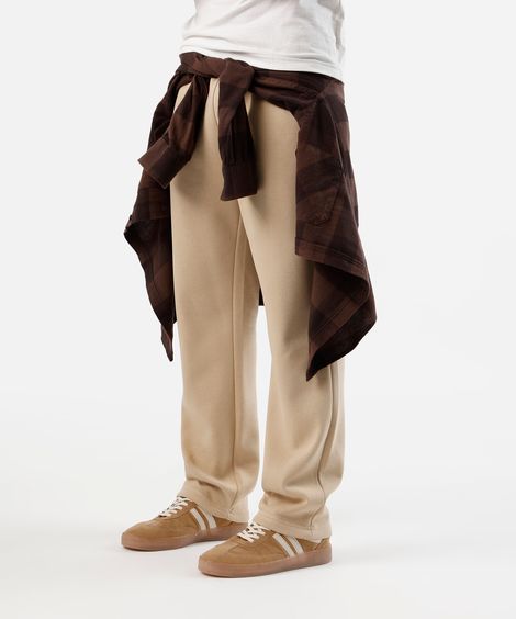 calça reta masculina de moletom cós elástico bege