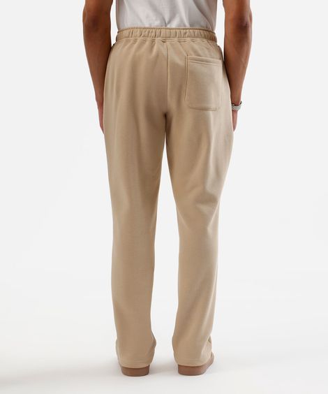 calça reta masculina de moletom cós elástico bege