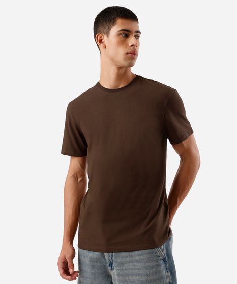 camiseta masculina de algodão básica manga curta marrom