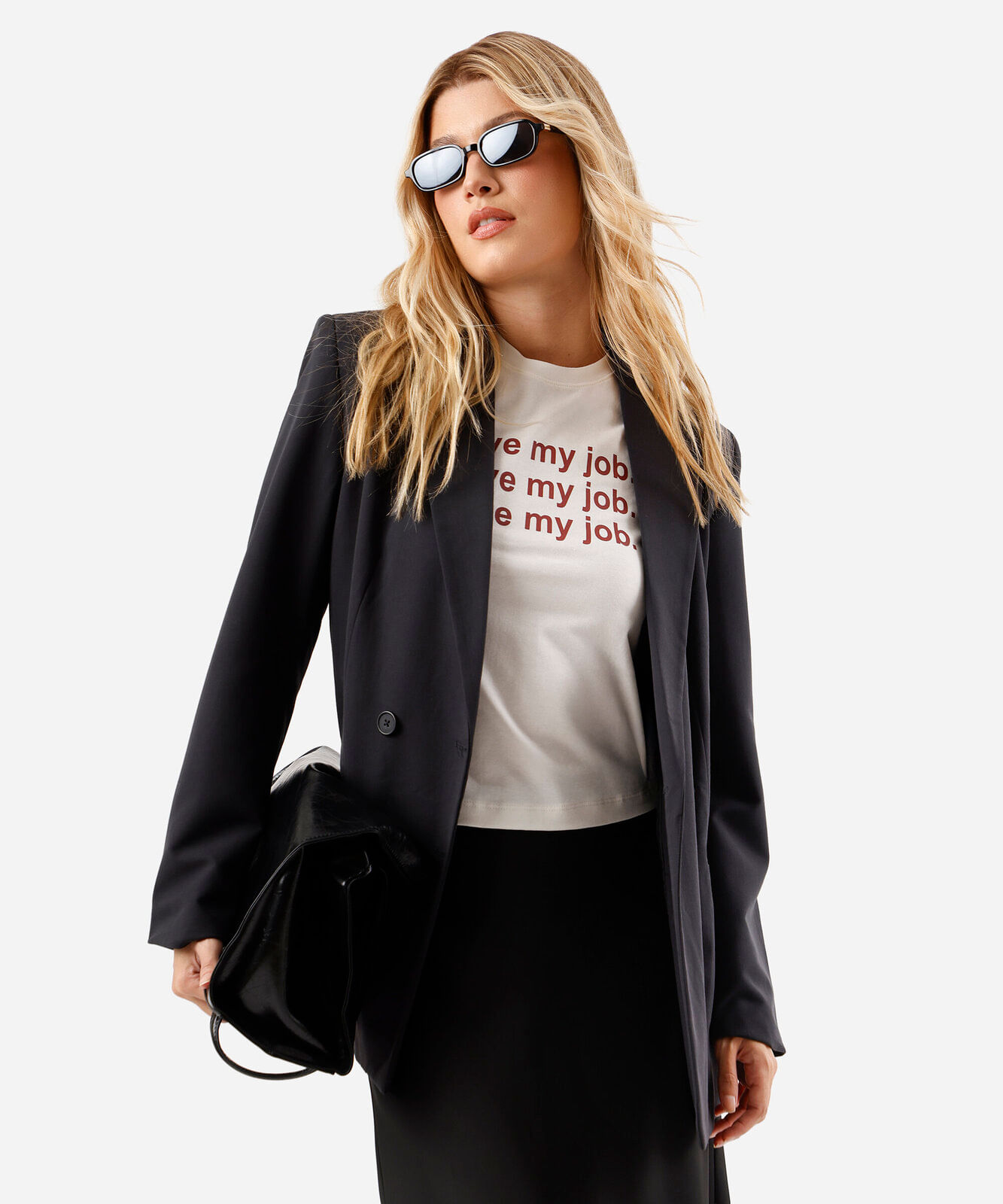 camiseta feminina de algodão i love my job off white