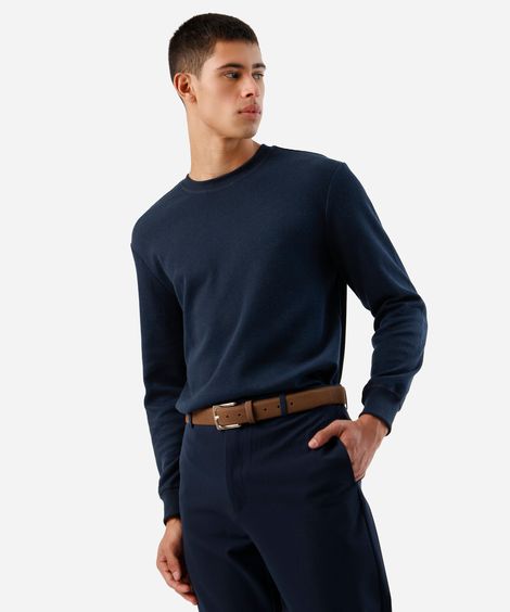 blusa masculina manga longa texturizada azul