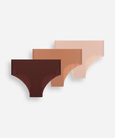 kit de 3 calcinhas lateral larga de poliamida com corte a fio colorido