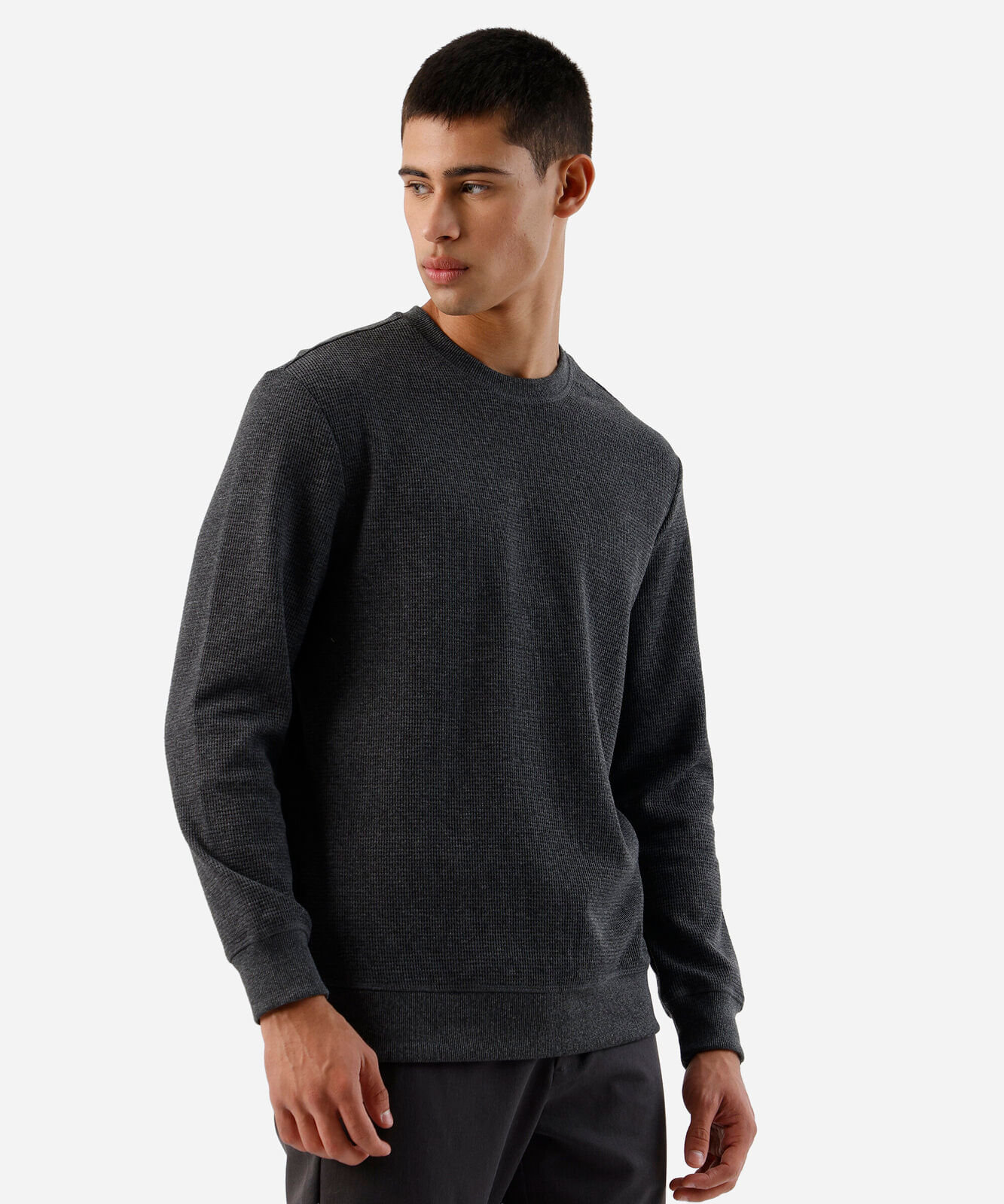 blusa masculina manga longa texturizada cinza