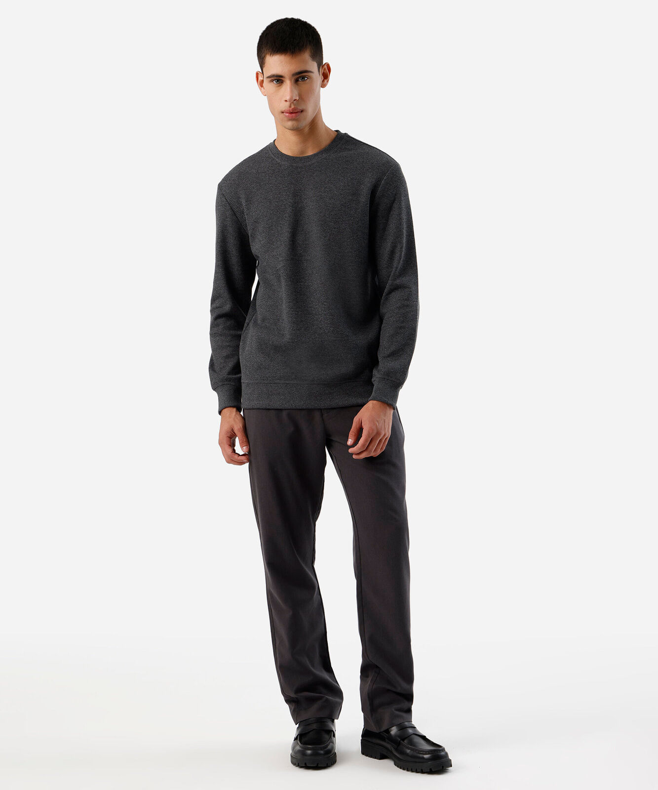 blusa masculina manga longa texturizada cinza