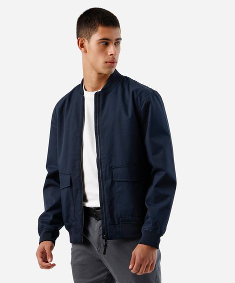 jaqueta bomber masculina com bolsos azul