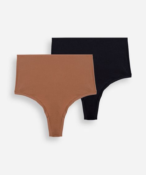 kit de 2 calcinhas hot pant fio dental de poliamida colorido