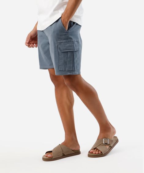 bermuda cargo masculina de sarja cós elástico azul