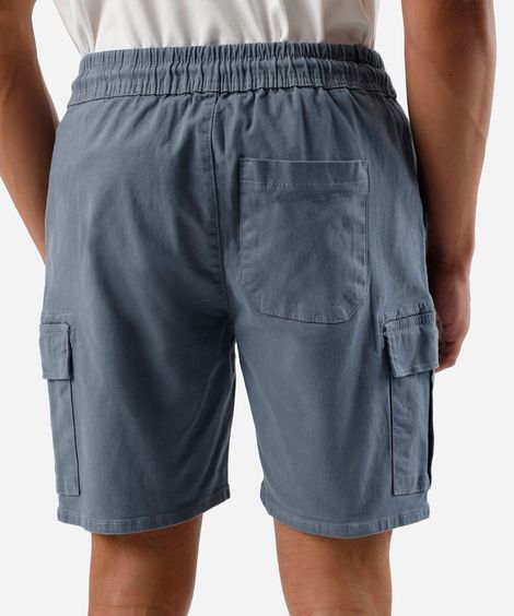 bermuda cargo masculina de sarja cós elástico azul