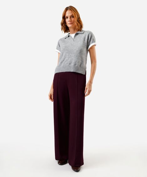 calça pantalona feminina com nervuras cintura alta vinho