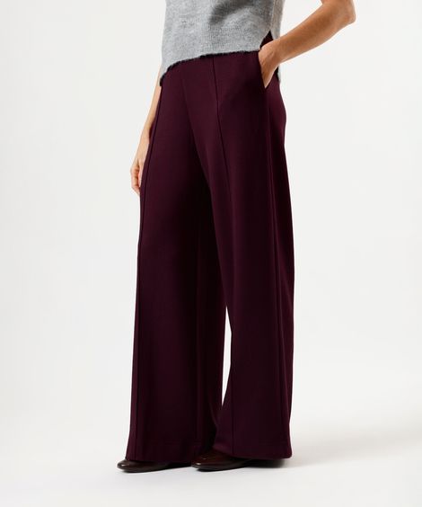 calça pantalona feminina com nervuras cintura alta vinho