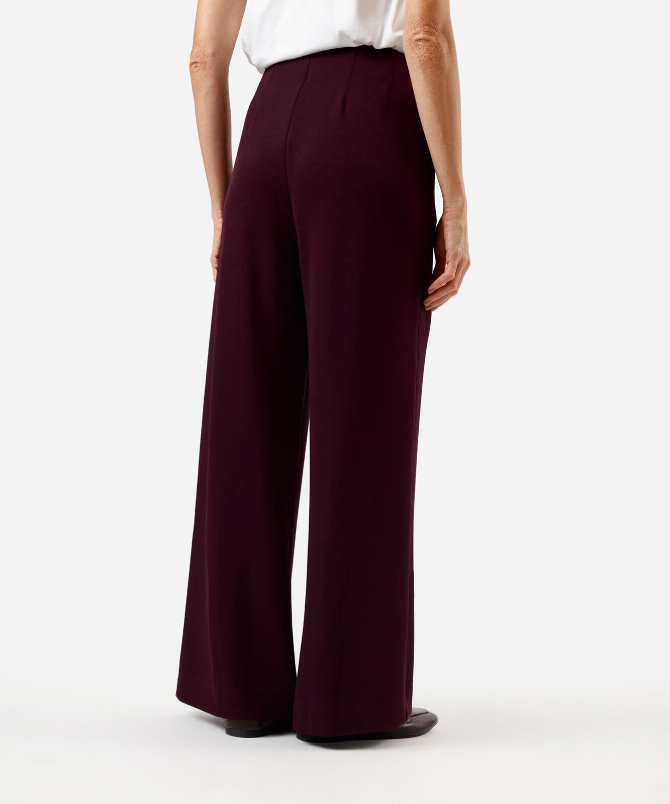 calça pantalona feminina com nervuras cintura alta vinho