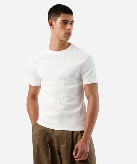 camiseta slim fit masculina de algodão manga curta canelada off white